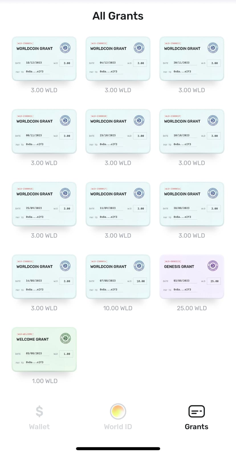 Wolrdcoin app payment record